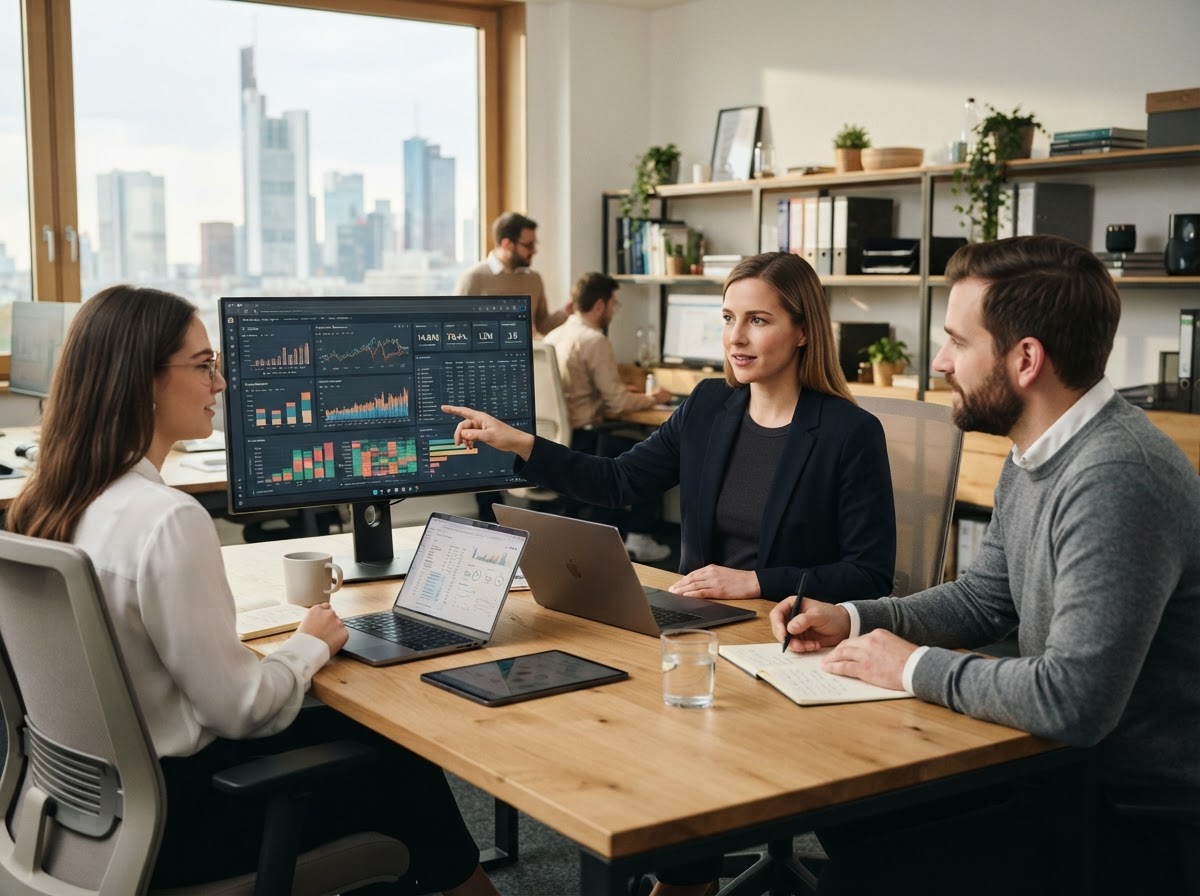 Teilprägur Analystenteam bei der Überprüfung von Risikomodellen